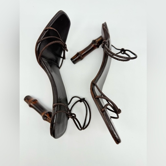 Gucci By Tom Ford Dark Brown Leather knotted Strappy Bamboo Heel sandals 9.5 - Picture 4 of 10